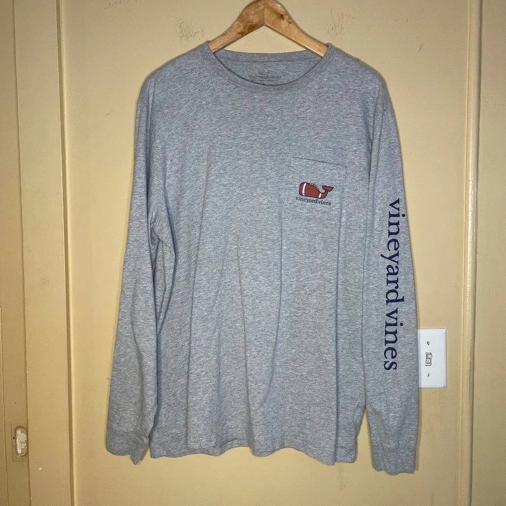 Vineyard Vines Gray Long Sleeve Top with Red and Blue Whale - Picture 5 of 7